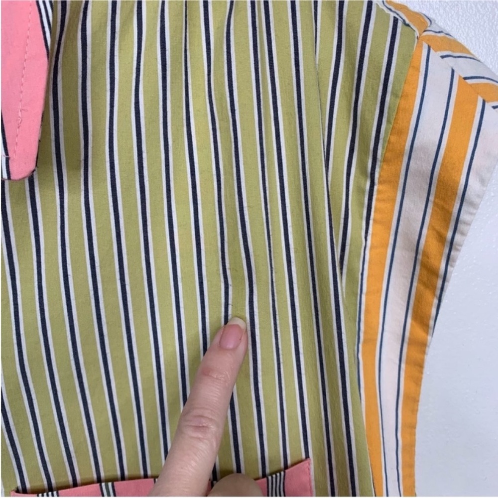 Maeve Multicolor Striped Button-Down Shirt Dress in Blue, Olive & Pink - Picture 3 of 8